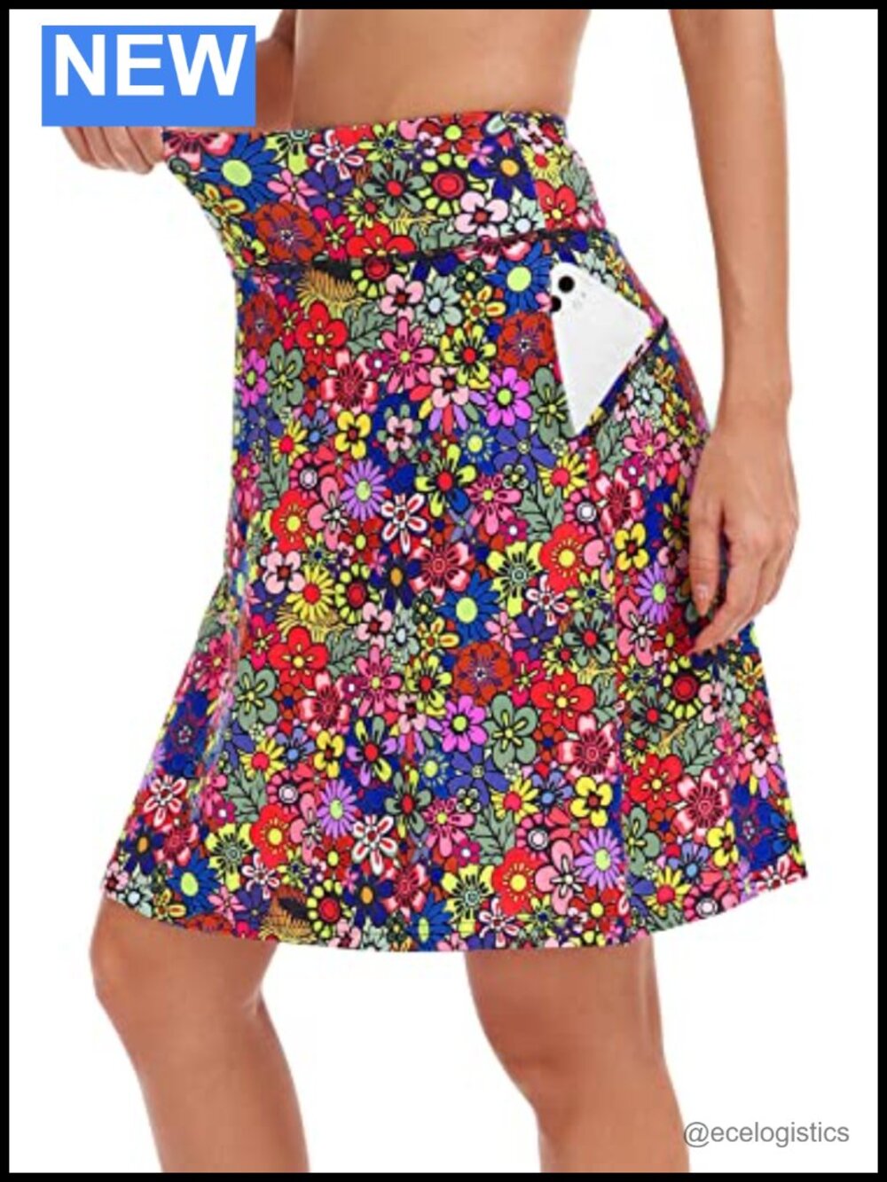 Women's 20" Knee-Length Skort with Pockets - High Waist, Mesh Liner, Tennis